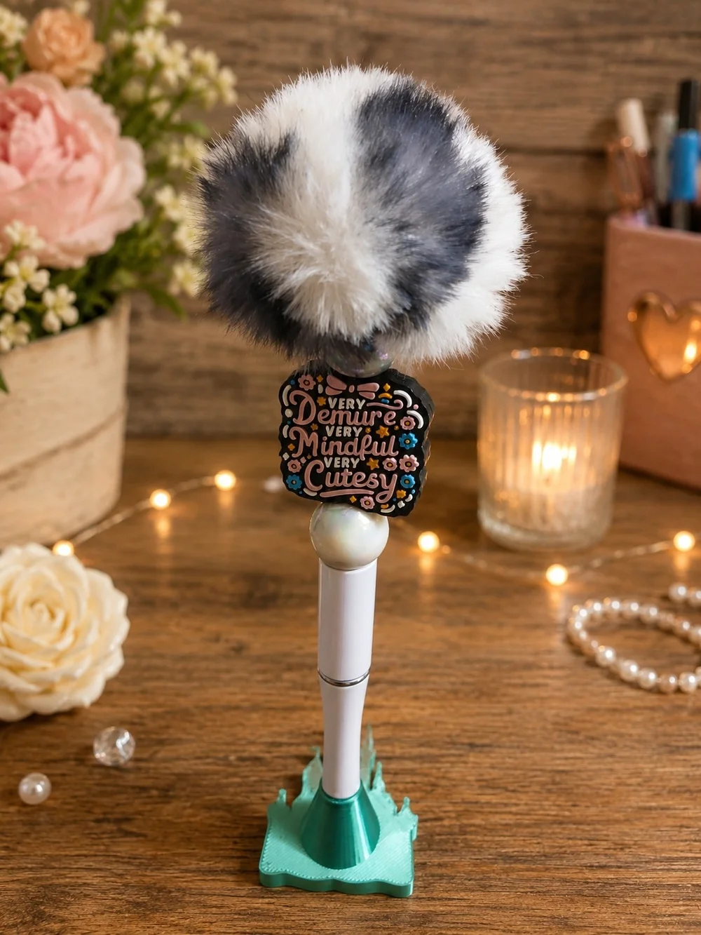Fur Pom Pen in White and Black - Home Party Supplies